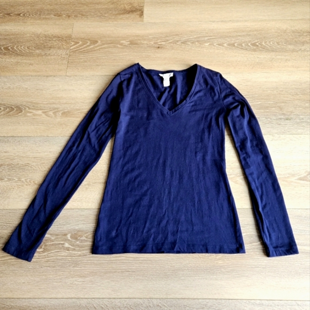 Women's Forever 21 Navy Blue Long Sleeve V-Neck Basic Tee Shirt | Medium